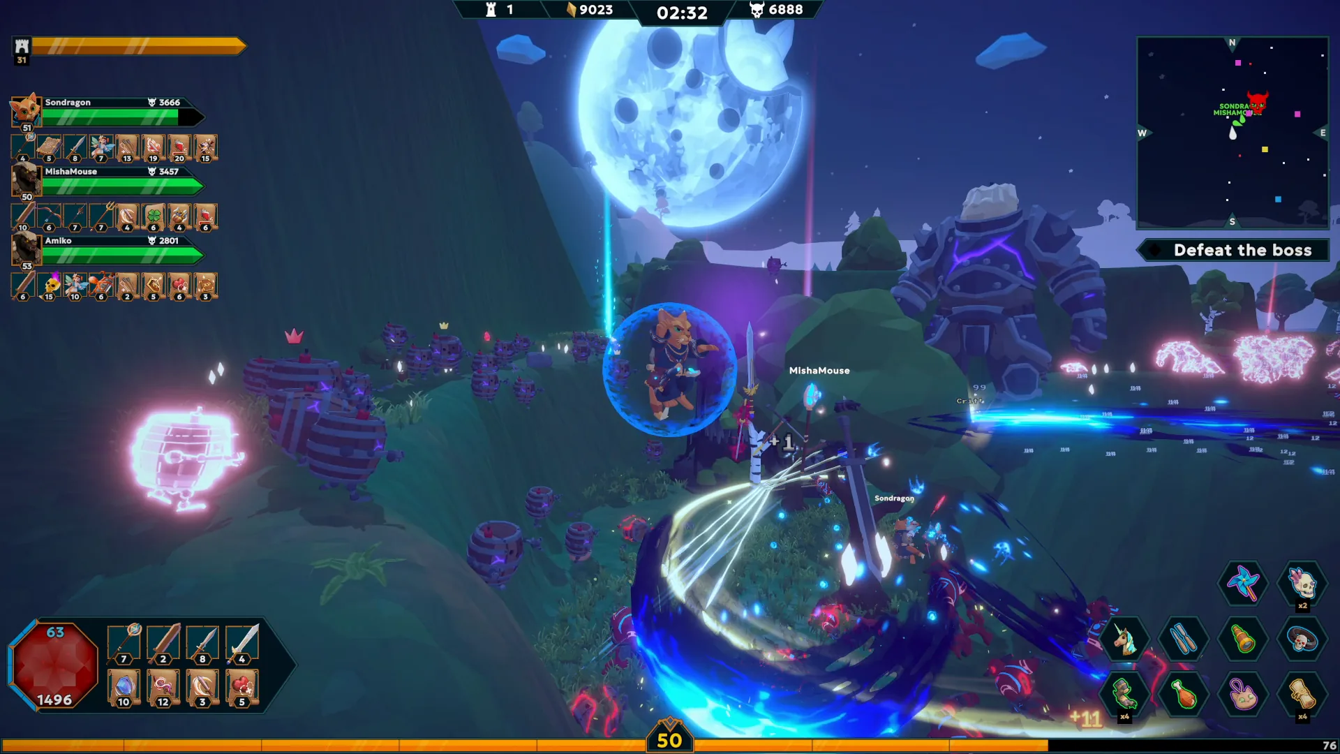 Gameplay: night boss fight under the moon
